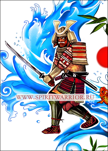 эскиз тату цветной самурай мужская татуировка